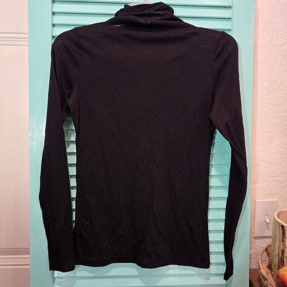 Black Sheer Turtle Neck Blouse with Long Sleeves - Picture 2 of 5